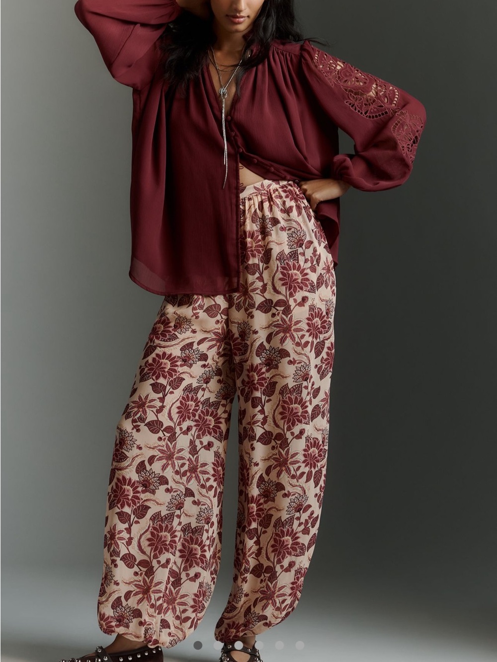 FARM Rio Brown Floral Wide-Leg Pants - Picture 5 of 8